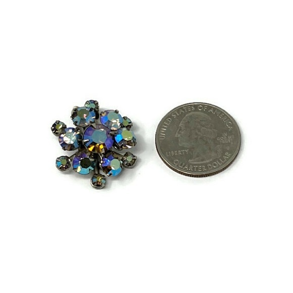 ✨SPARKLING✨ Blue Vintage AB Rhinestone Clip on Earrings - Picture 4 of 4